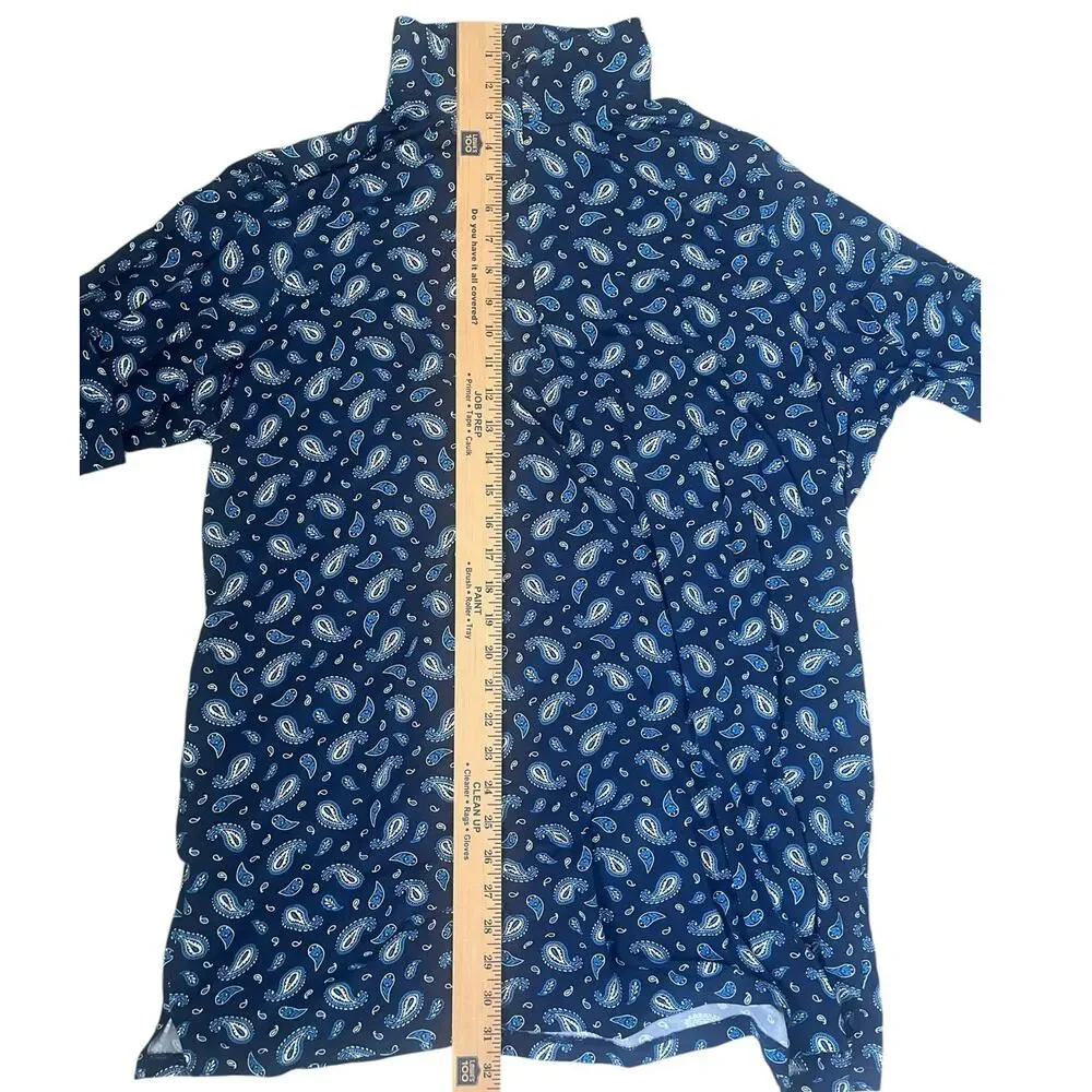 Lands End Swim Cover Up Long Sleeve 1/4 Zip Blue Paisley Pool Beach Stretchy 2X